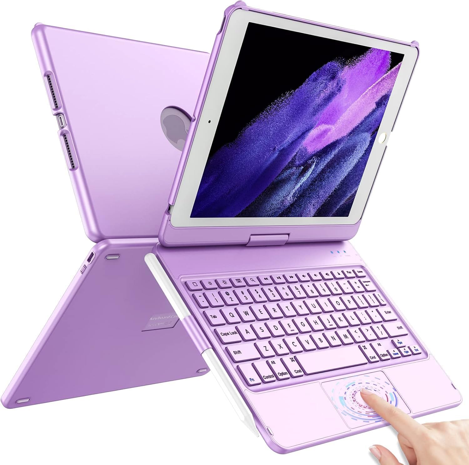 TQQ Touch Keyboard Case for iPad 9th/8th/7th Gen, 360° Rotating, Purple