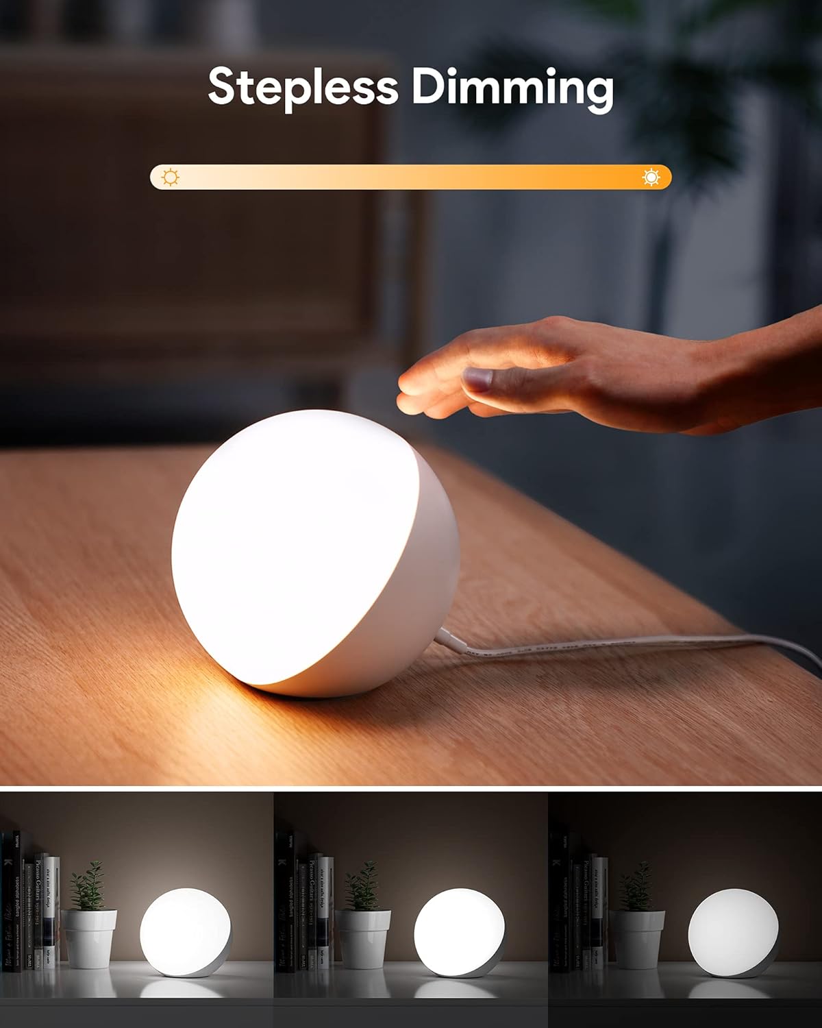 Hifree Touch Lamp demonstrating stepless dimming from bright to dim