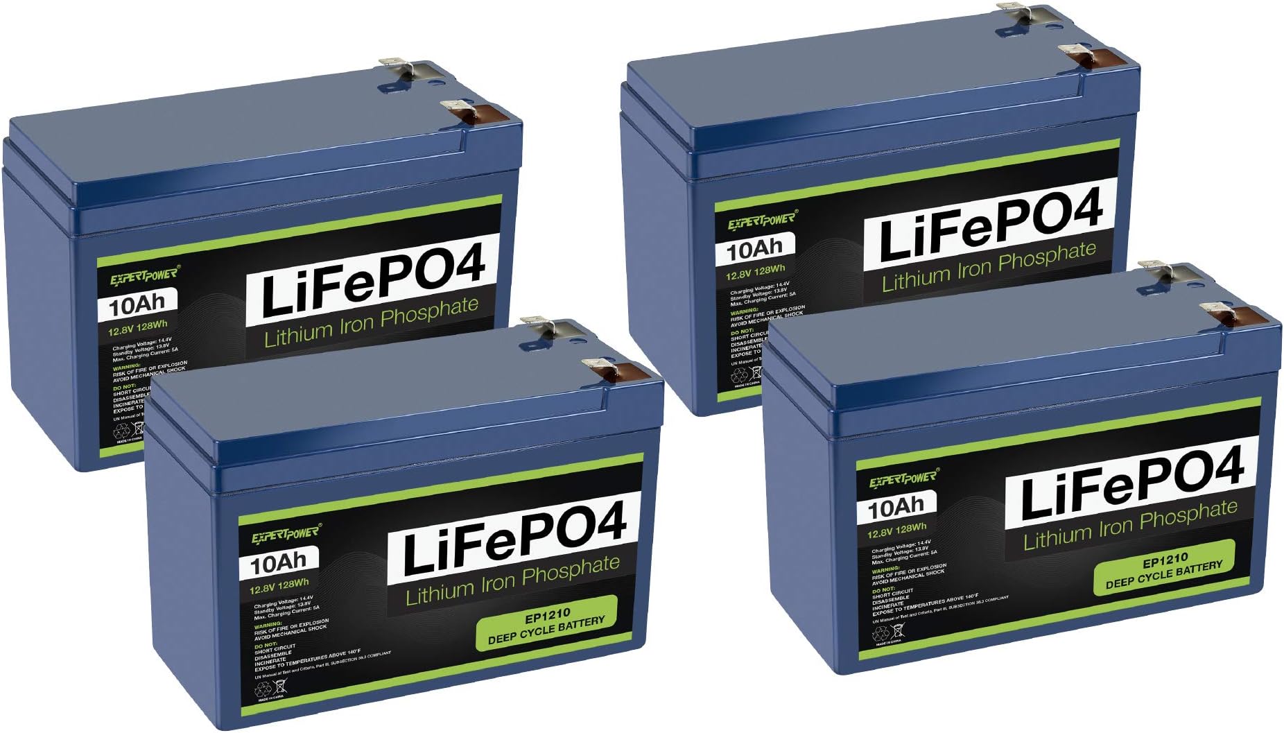 4 Pack ExpertPower 12V 10Ah Lithium LiFePO4 Deep Cycle Rechargeable Battery | 2500-7000 Life Cycles & 10-Year lifetime | Built-in BMS