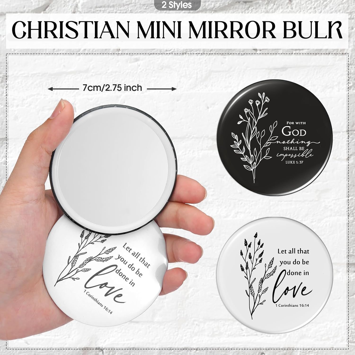 Fumete Christian Gift for Women Sunday School Teacher Valentines Flower Makeup Bag Bible Verse Coffee Cup with Bamboo Lid Straw Pastor Wife Mini Compact Mirror Religious Church Gift(Bible-a,2 Sets) - Image 4