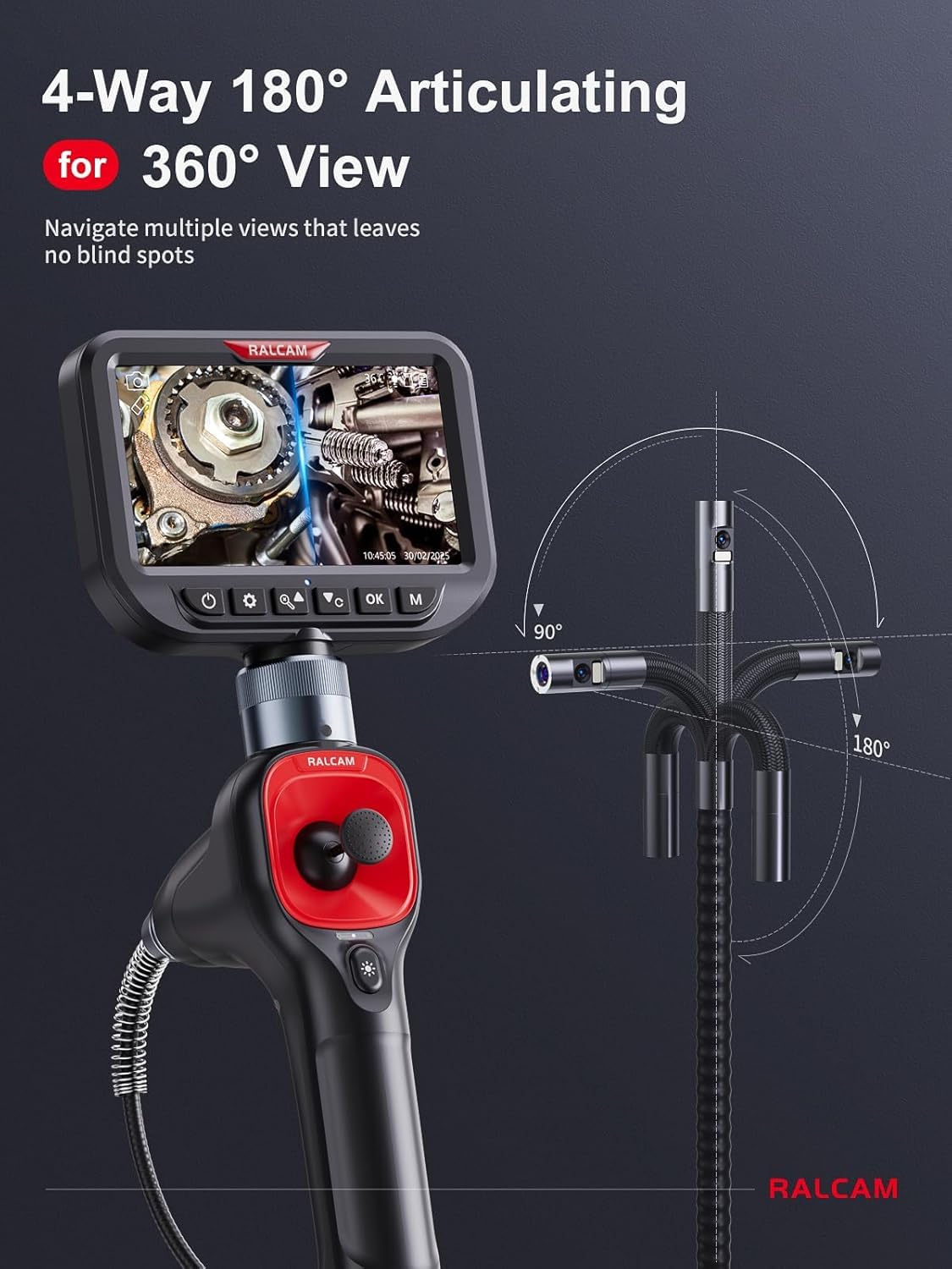 Ralcam endoscoopcamera 6,2 mm endoscoopcamera - 360° inspectiecamera met licht 5,0 HD 1280x720 pijpcamera, camera's met 6 LED's, IP67 waterdichte 1,5 m semi-rigide pijpcamera telescopische camera