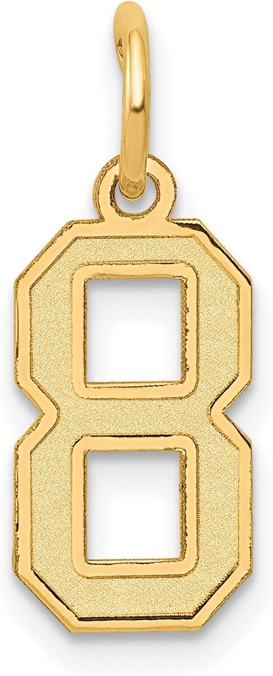 14k Yellow Gold Number 8 Pendant Charm with Satin Finish, Bold Block Style Design, Unisex Jewelry for Necklace or Bracelet, Lucky Infinity Symbol for Men and Women, Custom Numerology Accessory