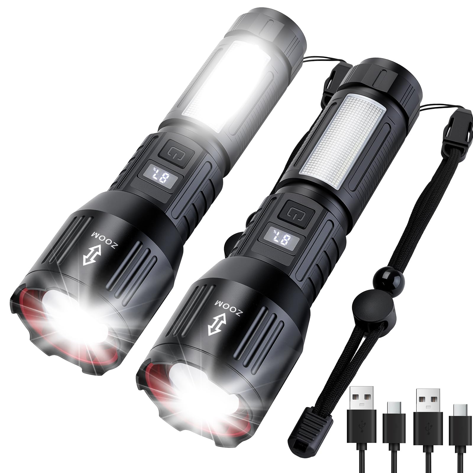 Linterna recargable de 900.000 lúmenes altos, linterna táctica LED de alta potencia con 5 modos, funciona con pilas, carga USB C para el hogar, emergencias