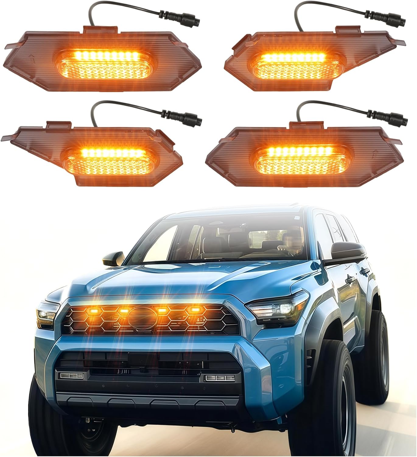 LED Grill Lights for 2025 2026 Toyota 4Runner Raptor Lights Front Grille Light Bar Head Lamp 4 Runner Accessories 6th Gen (Amber, TRD Sport & Off Road Only)