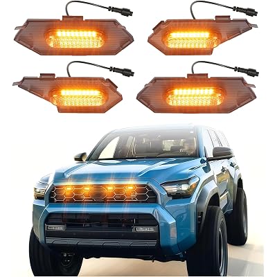 Direct-Snap LED Grill Lights for 2025 2026 Toyota 4Runner Raptor Lights 6th Gen 4 Runner Accessories Front Bumper Grille Light Bar (Amber, TRD Sport & Off Road Only)