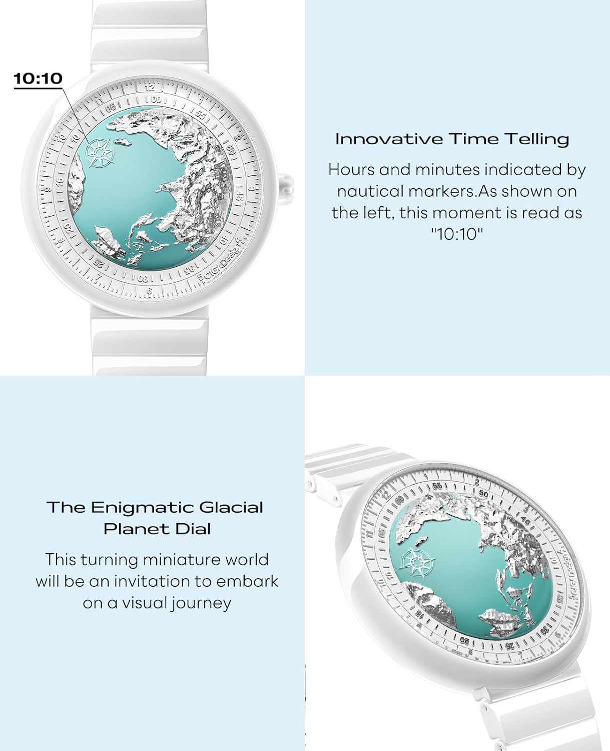 CIGA Design Women's Automatic Watch - U Series Blue Planet Ice Age Sapphire Crystal Ceramics Strap Exquisite Timepiece