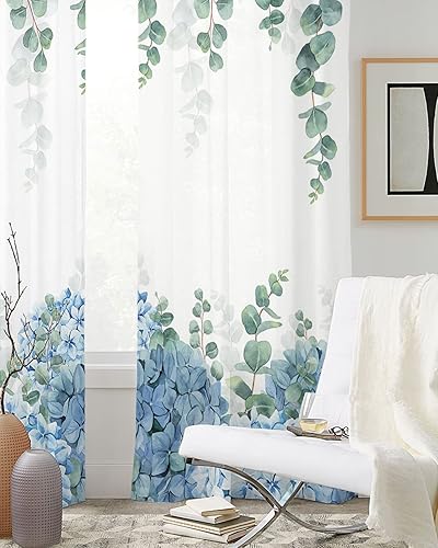Miniatura 3 de Cortinas traslúcidas florales de eucalipto de 84 pulgadas de largo, juego de 2 paneles de cortinas para cocina, dormitorio, sala de estar, puerta,