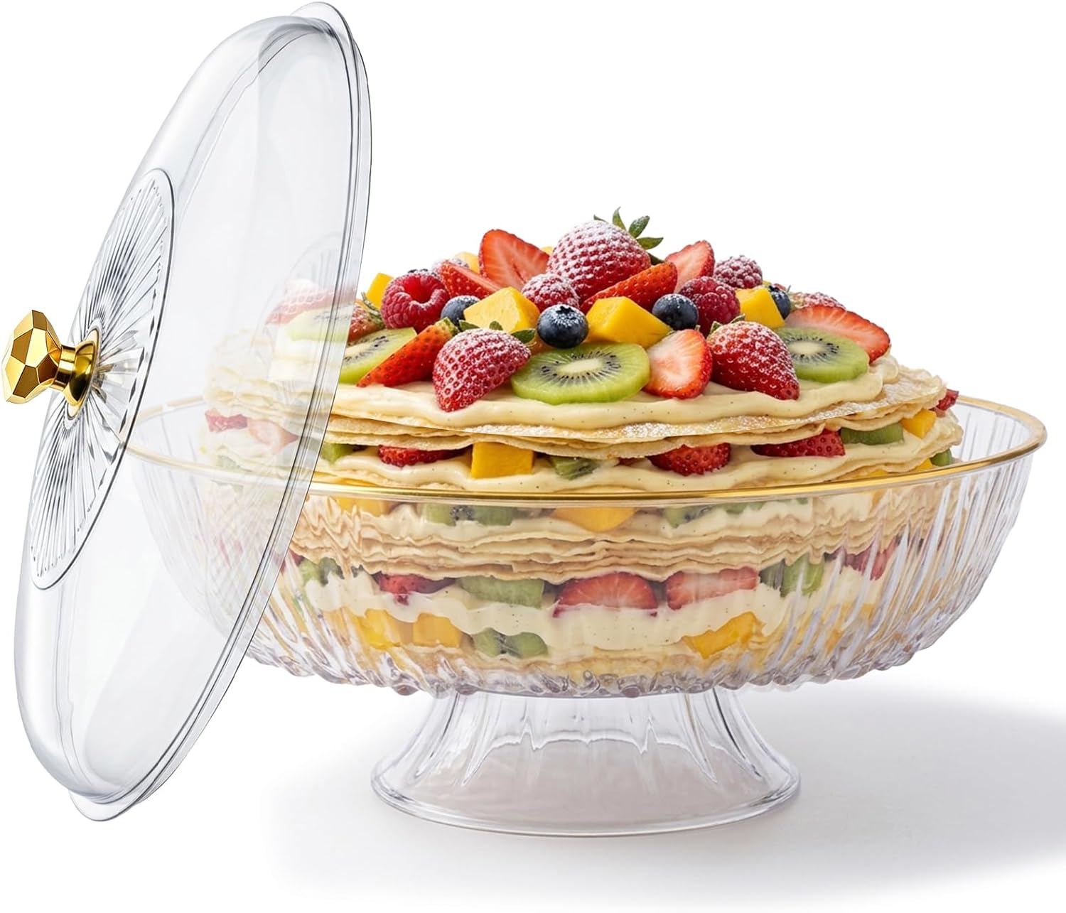 Trifle Bowl with Pedestal and Lid, 10 Inch Plastic
