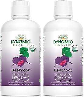 Dynamic Health Certified Organic Beetroot Juice Concentrate Dietary Supplement, No Added Sugar, Artificial Colors, Preservatives, BPA-Free, Gluten-Free, 32 oz (Pack of 2)