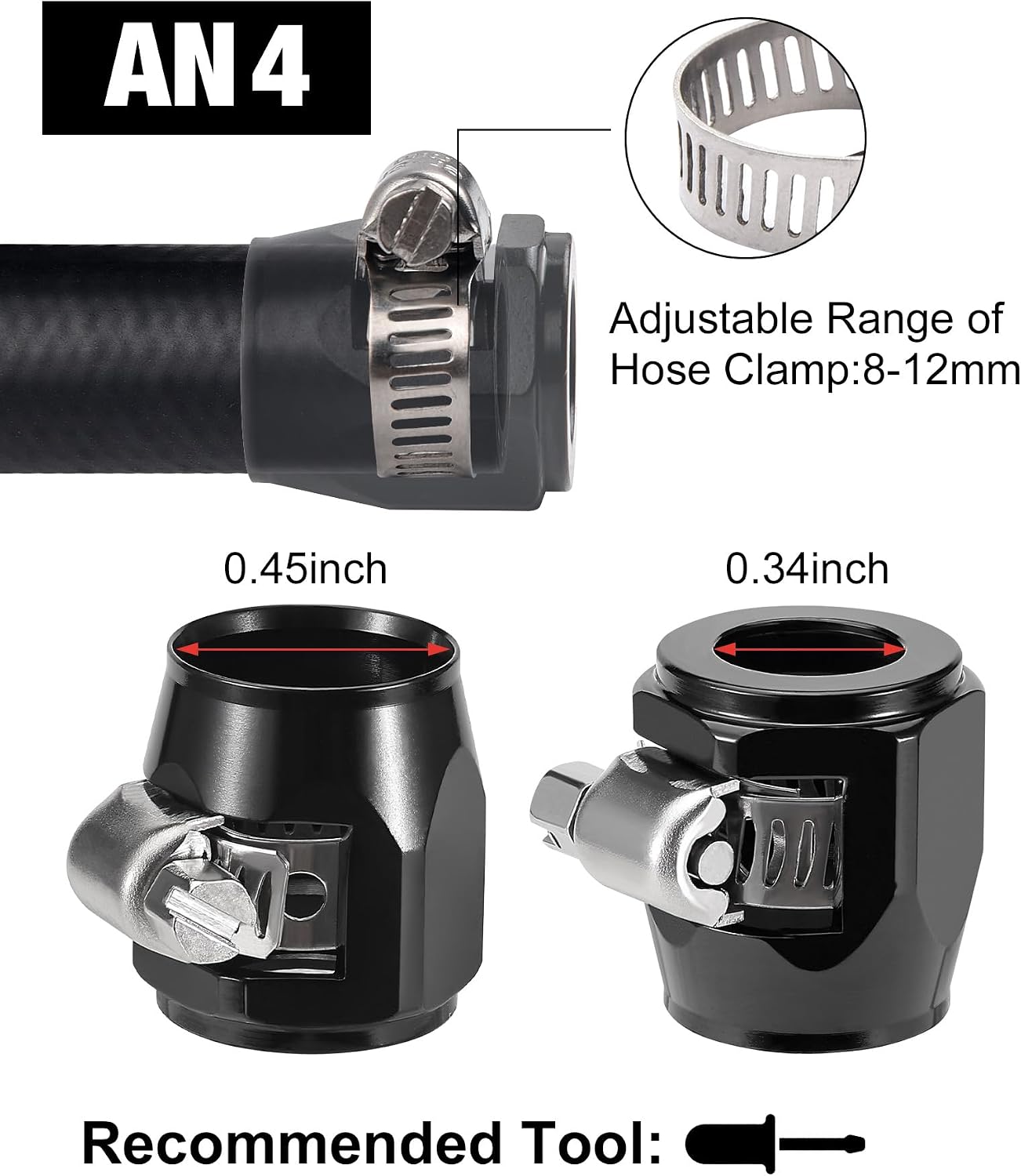 EVIL ENERGY 4AN Hose Finisher Clamp Aluminium Black for Stainless Braided Hoses,Rubber Hoses End Finisher