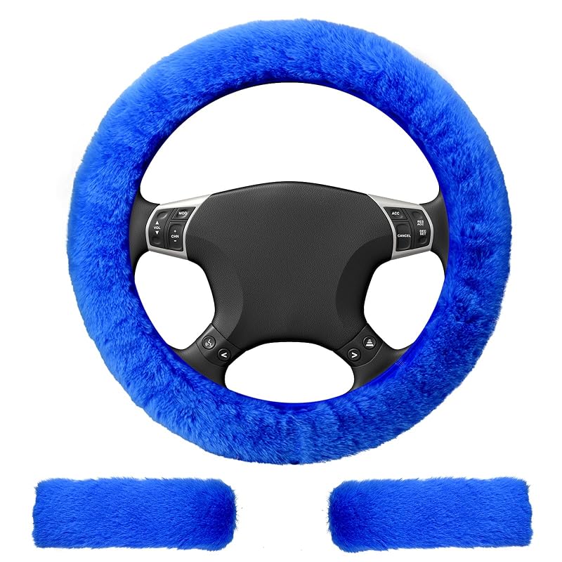 Kit de acessórios para volante BFXM com capa felpuda azul de 38,1 cm e protetores para cinto, 3 peças