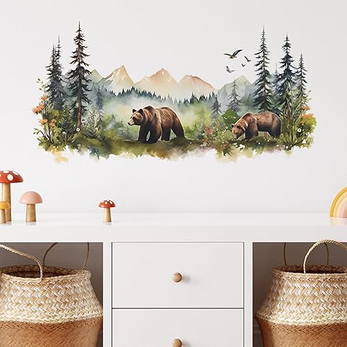 Miniatura 5 de Annande Calcomanías de pared de oso de montaña, decoración de bosque para guardería, papel tapiz para niños, guardería, sala de juegos, dormitorio,