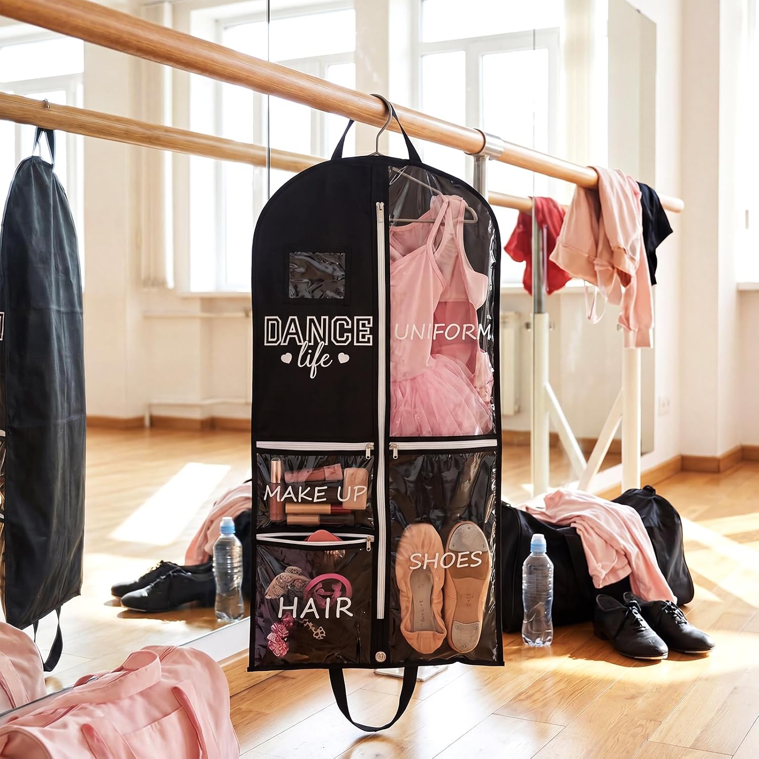 Blushtier 40 Inch Clear Garment Bag Dance Cheer Costume 5 Pockets, Dance