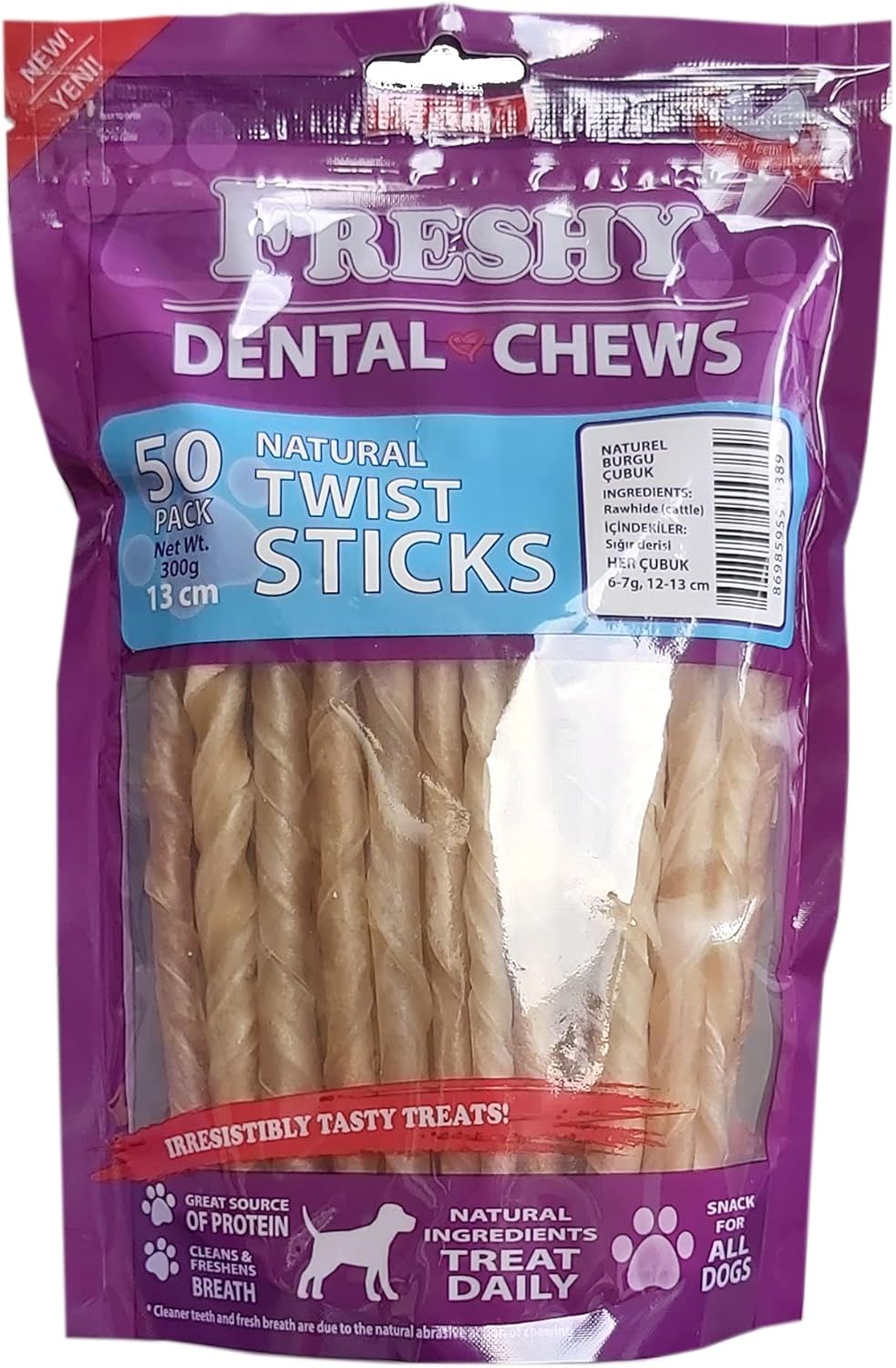 irem Freshy Dental Twists - Naturel Burgu Çubuk - 50'li Maxi Paket