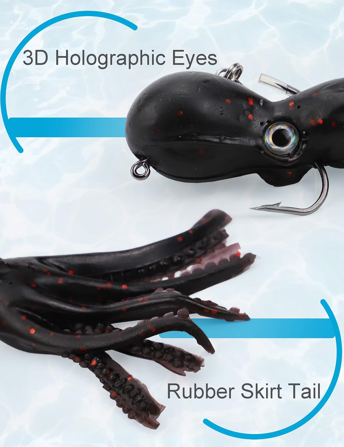 Octopus Swimbait Soft Fishing Lure with Skirt Tail - 3D Realistic Squid Bait Durable TPE Squid Jig Lingcod Rockfish Jigs for Saltwater Ocean Fishing, 5Pcs/Pack