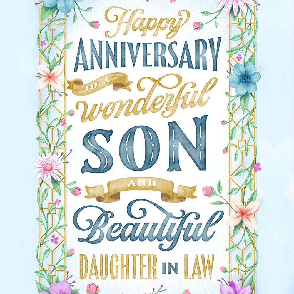 Prime Greetings Son & Daughter In Law Anniversary Card, Made in America, Thick Card Stock with Premium Envelope Packaged in a Reusable Presentation Mailer, Eco-Friendly, 5in x 7.75in