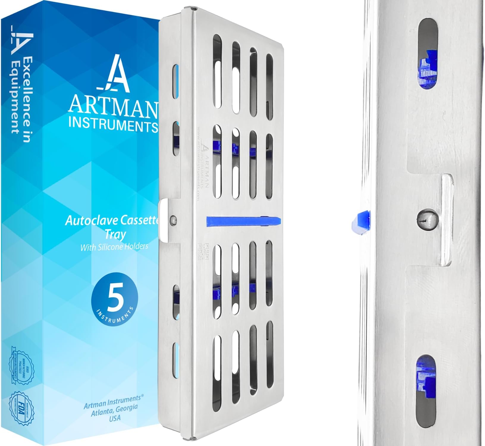 Sterilization cassette tray 5 instruments autoclave dental surgical lab 7"X2.5"X0.9"