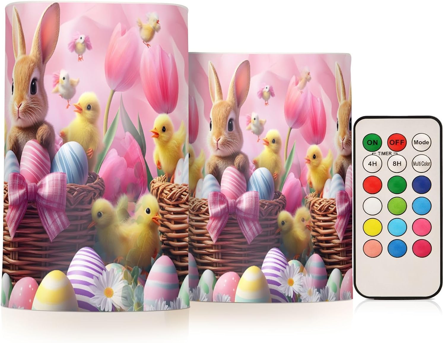 Easter 2 Pack Plastic Flameless Candles Easter Rabbit Chicken Egg Battery Operated with Remote and Timer Real Wax LED Flickering Pillar Candles Set Window Decor