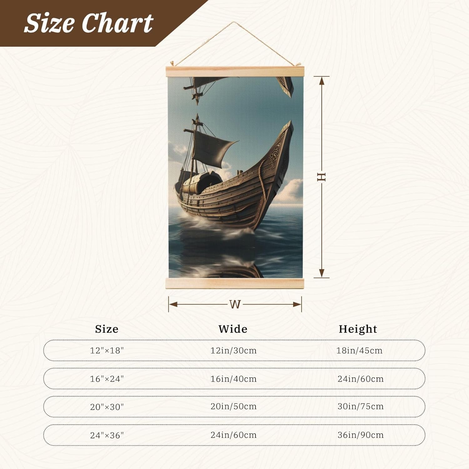 Old Viking Boat Print Poster Hanger,Hanging Poster, Poster Frame,Wood Poster Hanger, For Wall Hanging