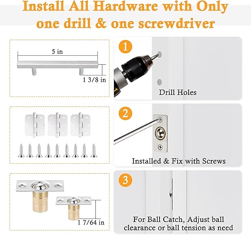 Miniatura 4 de Puertas francesas con cierre de bola de 48 x 80 pulgadas, puertas dobles preacabadas y pintables de vidrio esmerilado con cierres de bola, bisagras