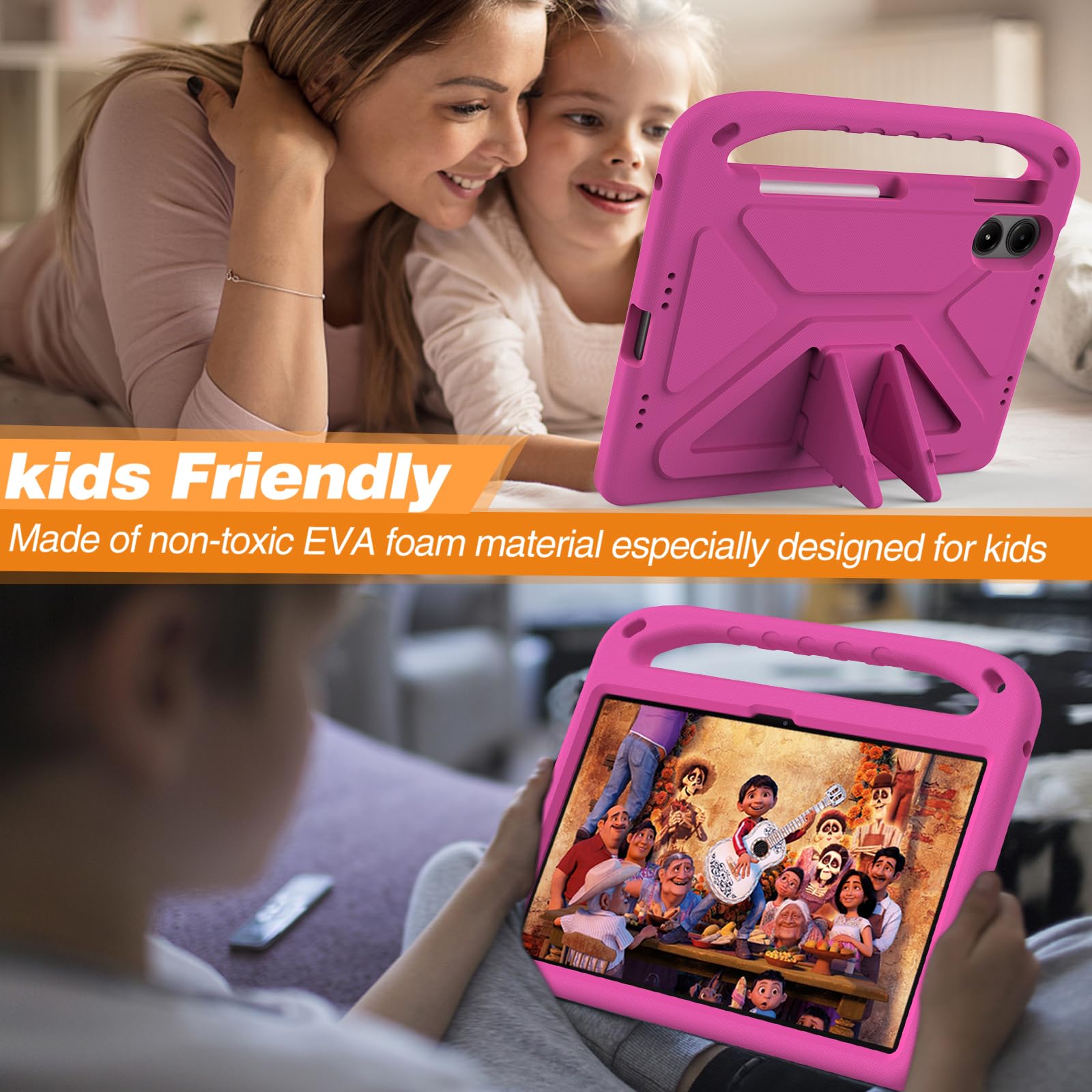 Custodia antiurto per bambini Xiaomi Redmi Pad Pro da 12,1 pollici/Poco Pad da 12,1 pollici, con manico girevole a 360 gradi, custodia in silicone resistente, cavalletto e tracolla, blu navy + verde