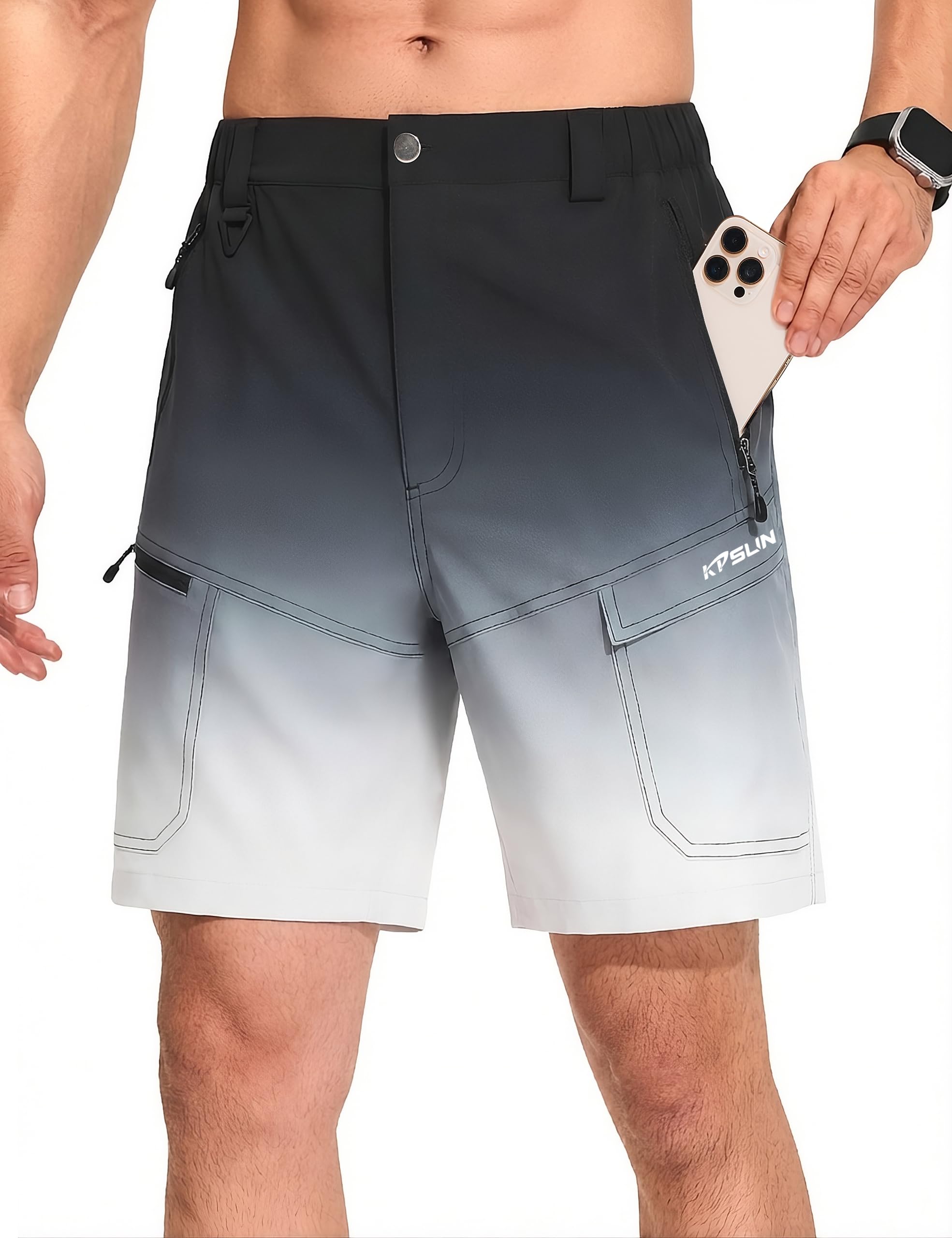 KPSUN Mens 7 Hiking Cargo Shorts Lightweight Quick Dry Tactical Golf Shorts with Zipper Pockets for Fishing Camping