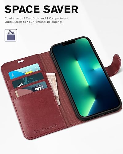 Miniatura 7 de TUCCH Funda tipo cartera para iPhone 13 Pro, bloqueo RFID, ranura para tarjetas, soporte con funda interior de TPU a prueba de golpes, funda
