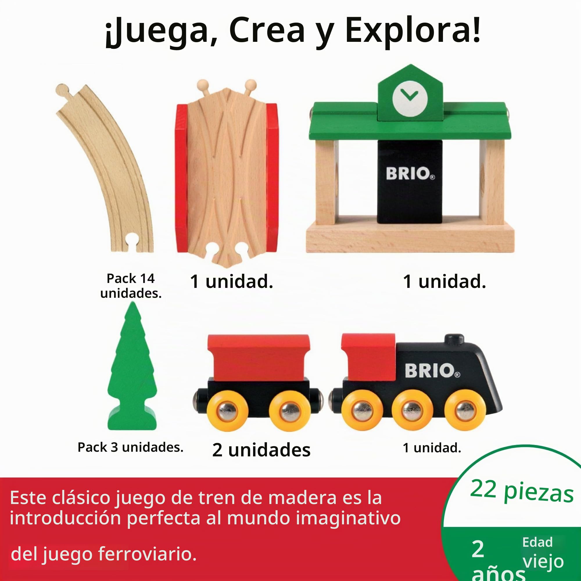 BRIO - Set Circuito de Tren clásico en Forma de 8 (33028) | Circuito de tren de madera clásico en forma, para niños a partir de 24 meses, como juguete de madera, en una sesión de juego.