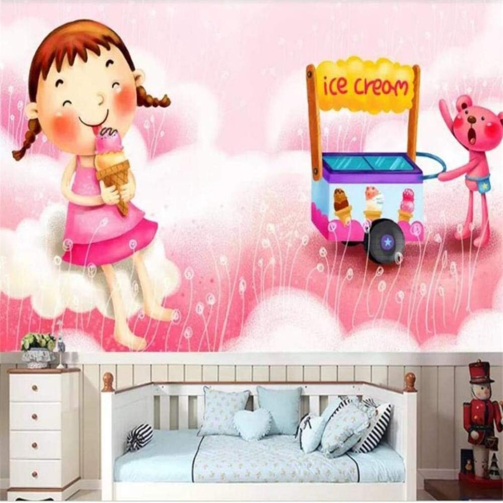 Papel pintado 3D de chicas y helados en textura seda XLMING para pared de comedor 200x140 cm