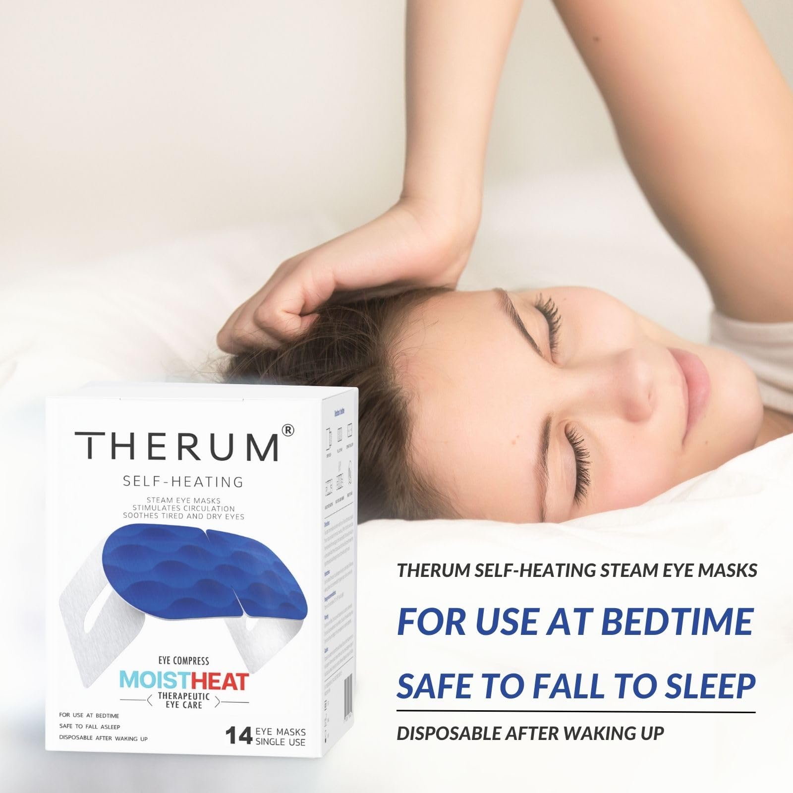 THERUM Máscara de ojos de vapor autocalentable de larga duración de 120 minutos para ojos cansados y secos, disfunción de la glándula de Meibomio, orzuelo, blefaritis (14 unidades/1 caja)