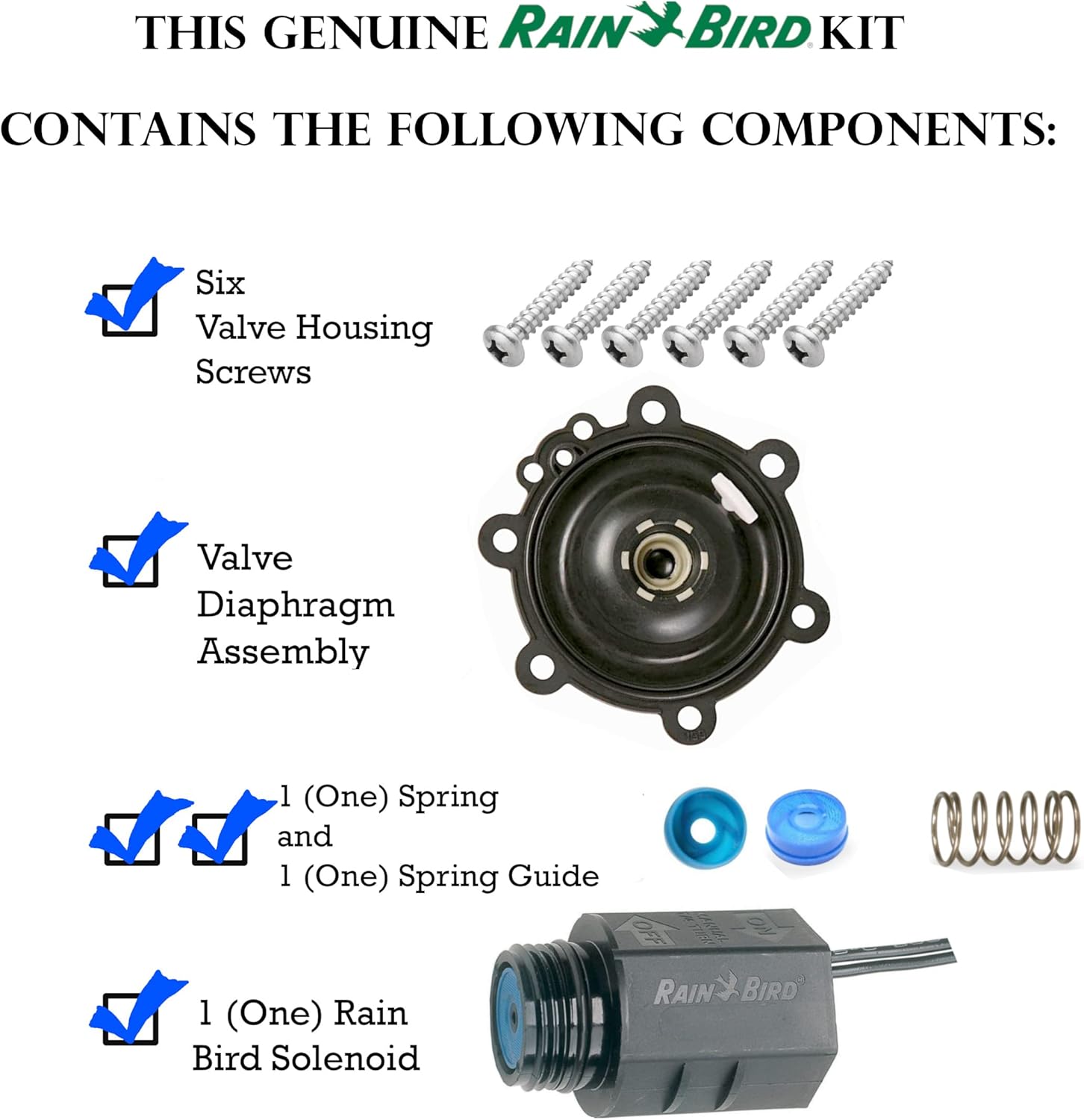 Contractor Rain Bird 075-DV Series Valve Rebuild Kit w/Diaphragm Repair Kit & Replacement Solenoid