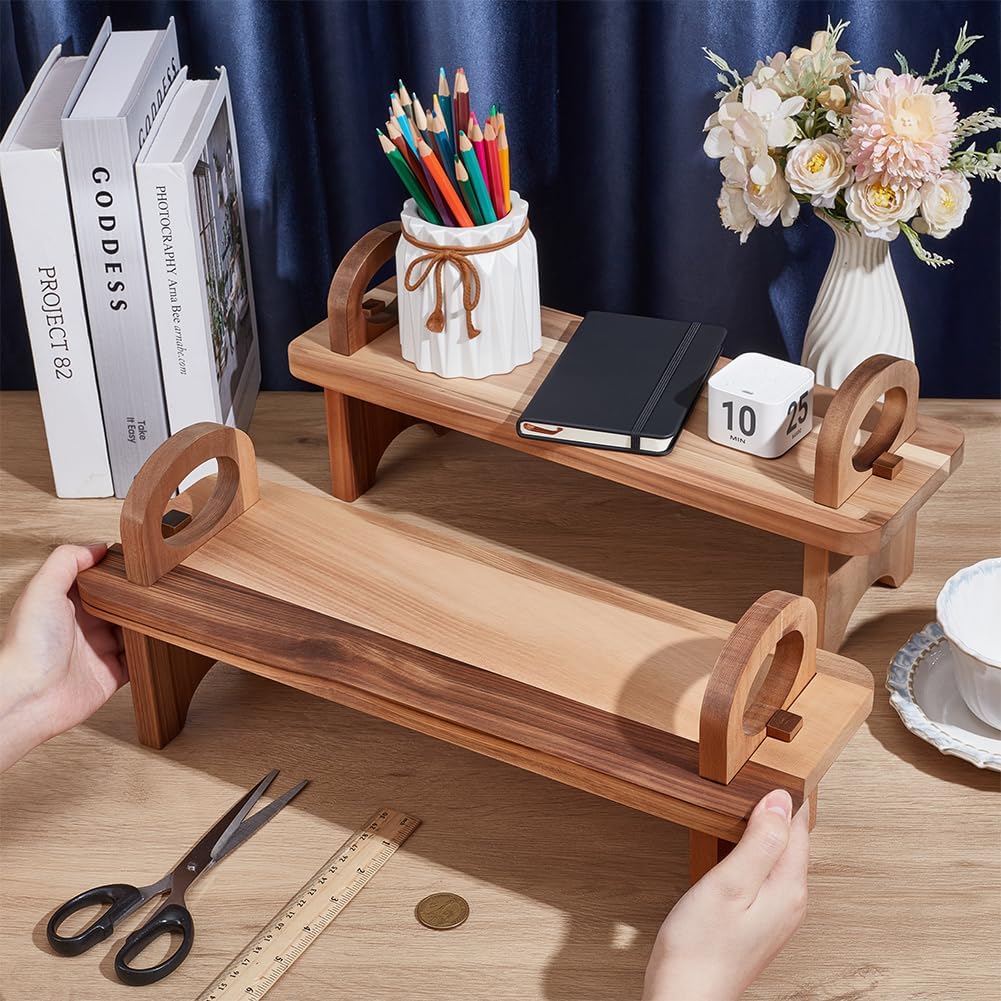 2 Pack Wood Raised Serving Platter, 16.54 x 6.7 x 5.5 Inch Serving Board Kitchen Tray Wood Raised Food Display for Afternoon Tea Dessert Display