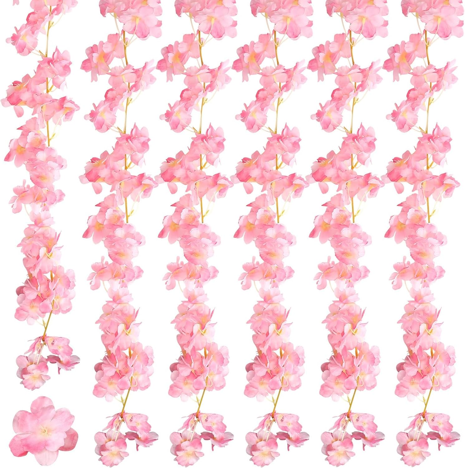 Pack of 6 Cherry Blossom Decoration, 1.8 m Artificial Flowers, Hanging Flower Wall, Artificial Silk, Cherry Blossom Hanging Vine Silk Flowers Decor, Cherry Blossom Garland for Wedding, Party, Home,