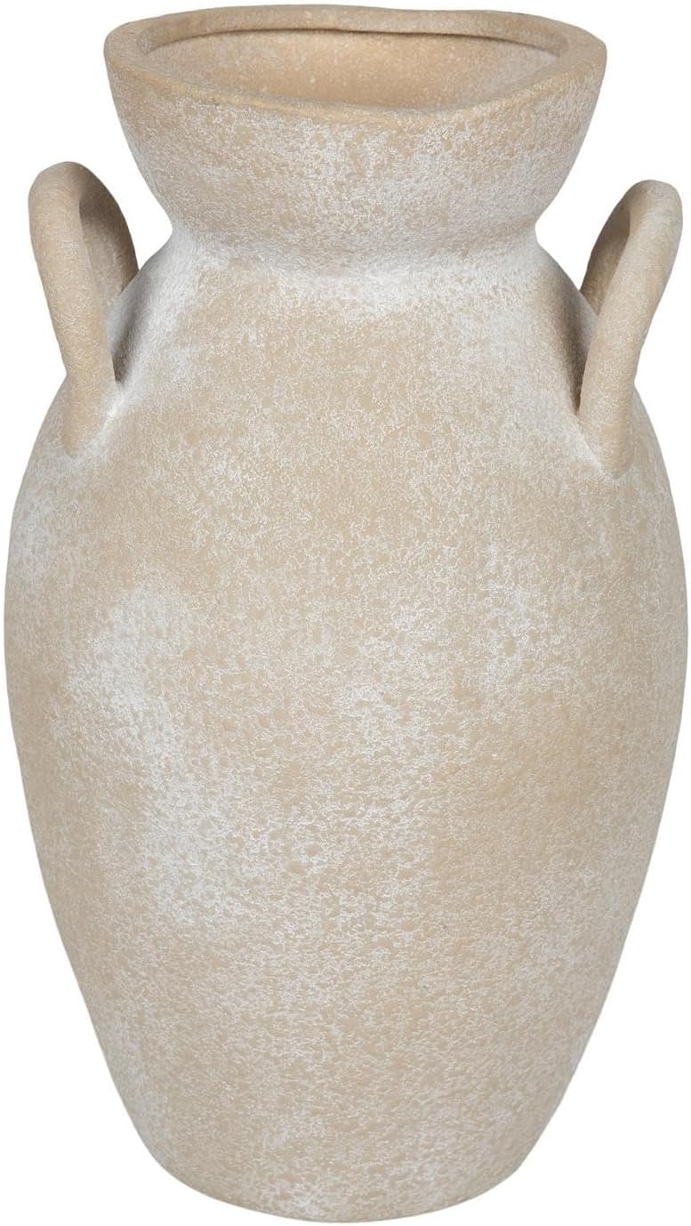 Hobby Lobby Whitewash Terracotta Vase with Handles, Beige and White, 12.63" H x 7.06" W, Home Decor