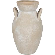 Hobby Lobby Whitewash Terracotta Vase with Handles, Beige and White