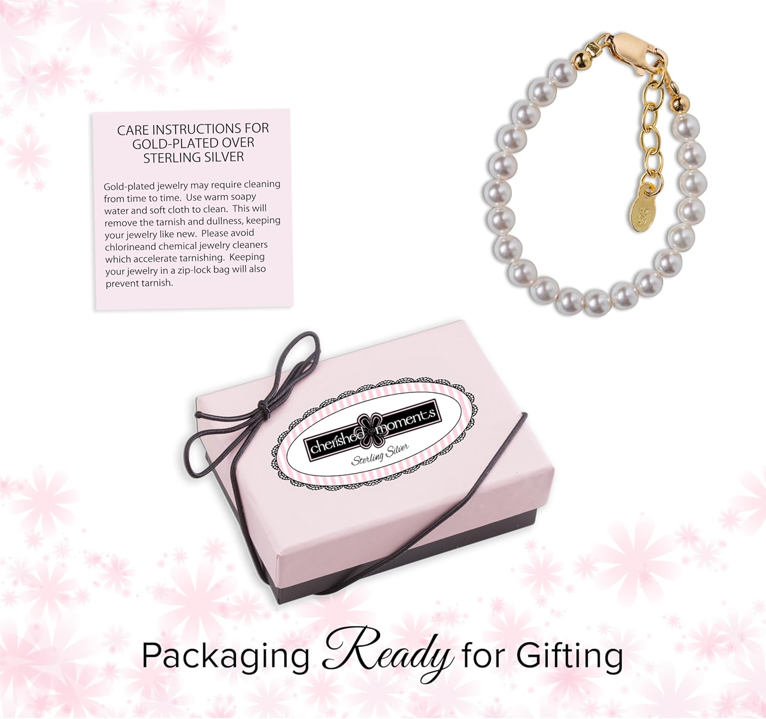 Cherished Moments 14K Gold-Plated Bracelet for Babies, Toddlers, Kids, and Little Girls with Simulated Pearls Gift for Baby Shower, Flower Girl, or Granddaughter - Image 4