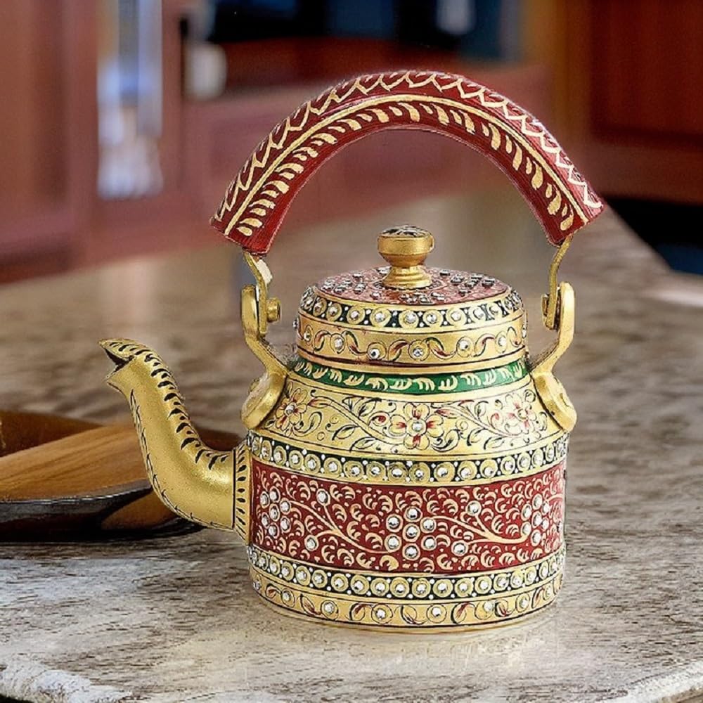 Handpainted Aluminum Tea Kettle - Gold -5 Handpainted Aluminum Tea Kettle - Gold -5