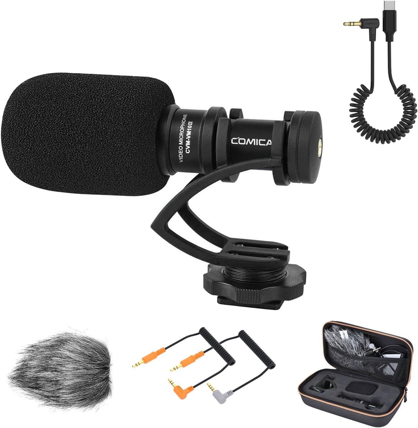 COMICA CVM-VM10II B Universal Video Microphone with CVM-D-UC 3.5mm TRS to USB Type C Audio Output Cable for Samsung, iPads and USB Type C Devices