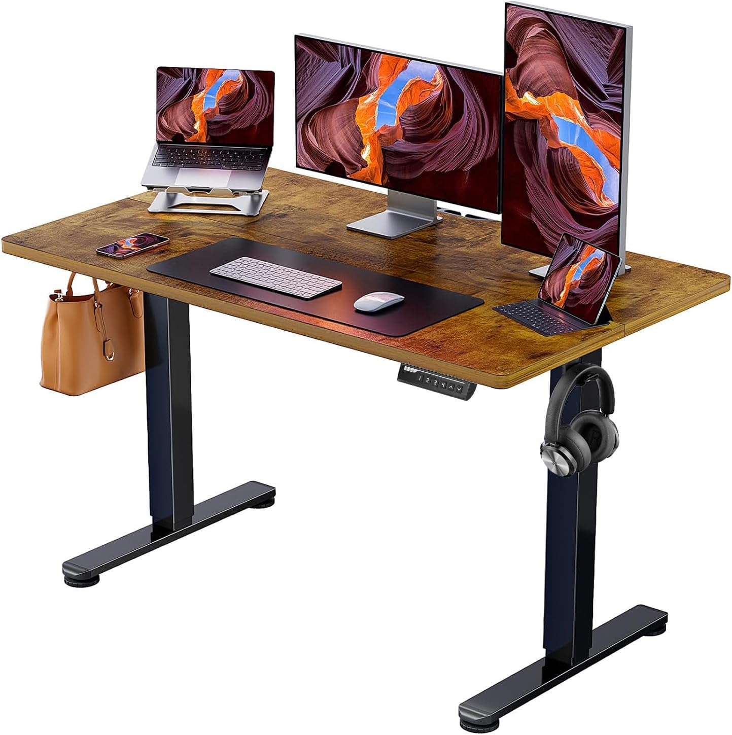 Electric Standing Desk Height Adjustable 120 x 60cm, Sit Stand Desk with 4 Memory Smart Pannel for Home Office with Splice Board