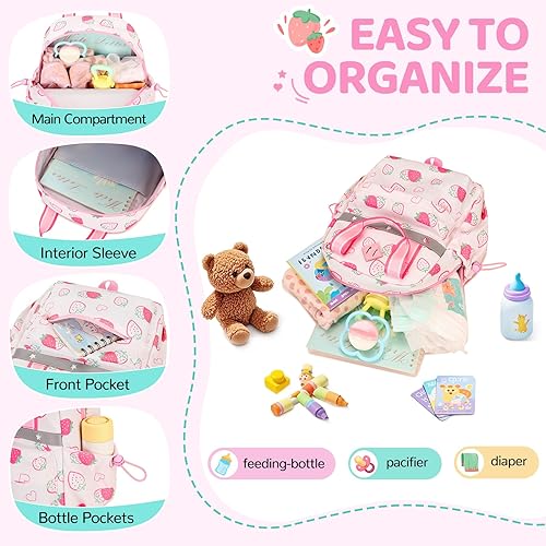 Miniatura 4 de Mochila infantil para niñas de 2 a 4 años, mini bolsa de pañales para preescolar, mochila para niños y niñas, para jardín de infantes, escuela