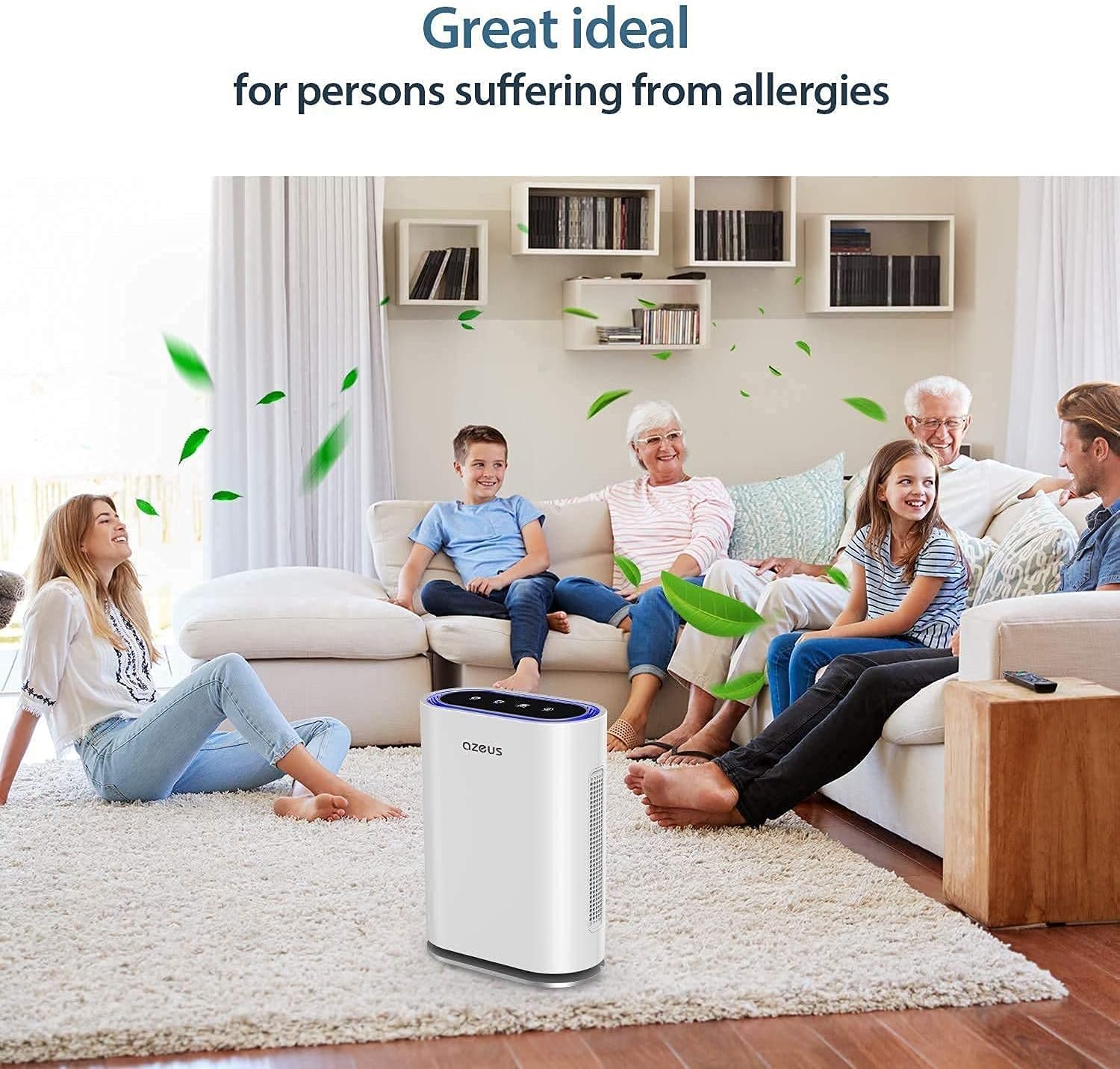 Authеntіс Crаzу Dеаlѕ AZEUS True HEPA Air Purifier for Home, up to 1080 sq ft Large Room, UV light | Ionic Generator | Office or Commercial Space | Filter 99.97% Pollen, Smoke, Dust, Pet Dander | Auto Mode | Air Quality Sensor | Night Light