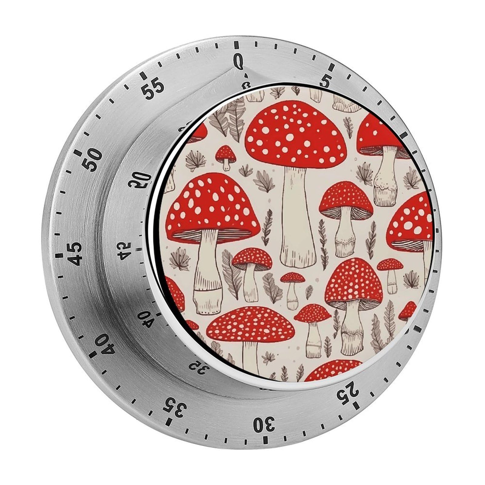 Red White Mushroom Timers Adsorbable Stainless Steel Kitchen Timer Loud 60 Minute Visual Timer Portable Manual Countdown Timers Alarm Clock Time Management Tool for Home Work
