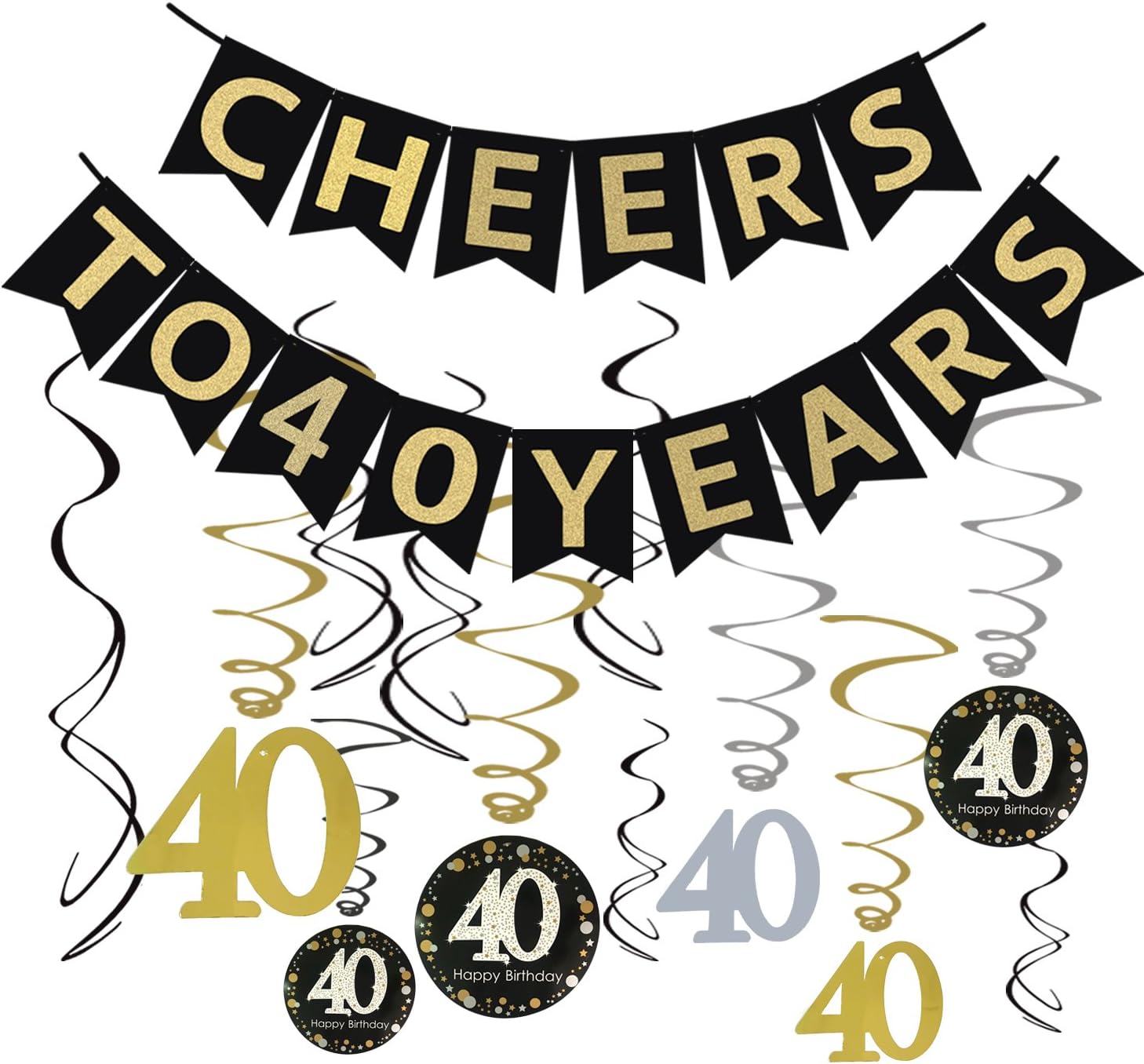 40th BIRTHDAY PARTY DECORATIONS KIT - Cheers to 40 Years Banner, Sparkling Celebration 40 Hanging Swirls, Perfect 40 Years Old Party Supplies 40th Anniversary Decorations (Banner)