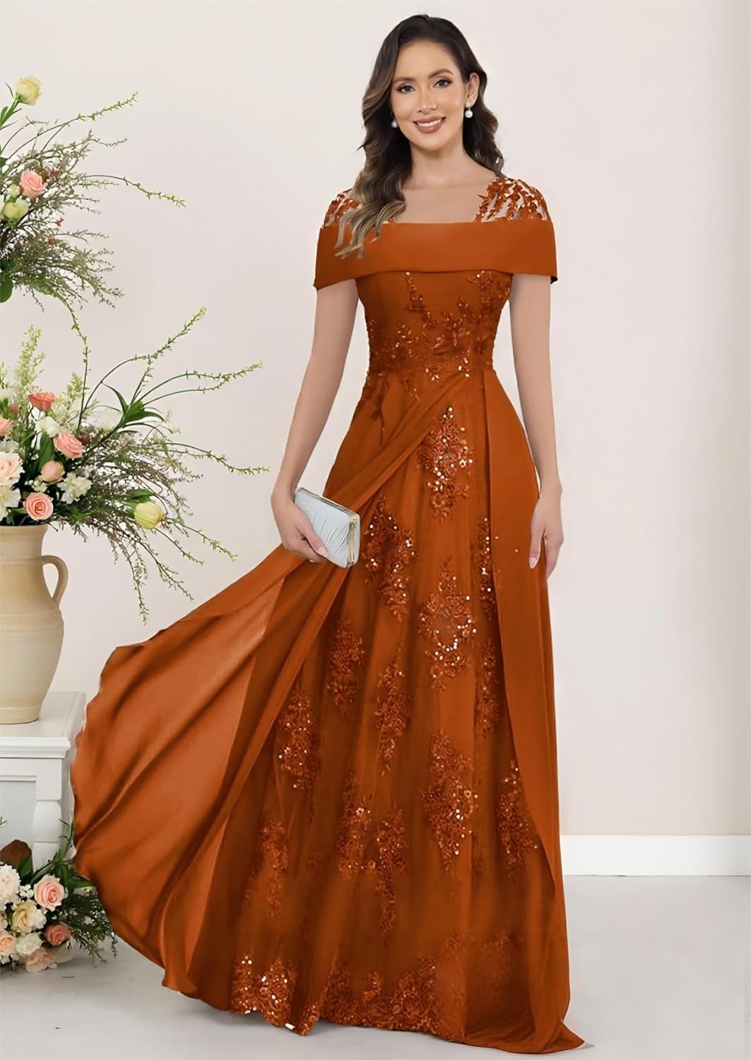 Lace Applique Mother of The Bride Dresses Sequin A Line Wedding Guest Dress - Image 5