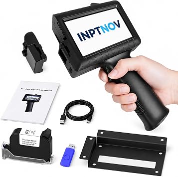 Handheld Inkjet Printer for Logo Batch Number Expiration Date Barcode Serial Number on Anything Glass Farbic Wood Plastic Cardboard Metal Clothes,42ml Fast Dry Ink,Last 16H,0.5 Inch Nozzle