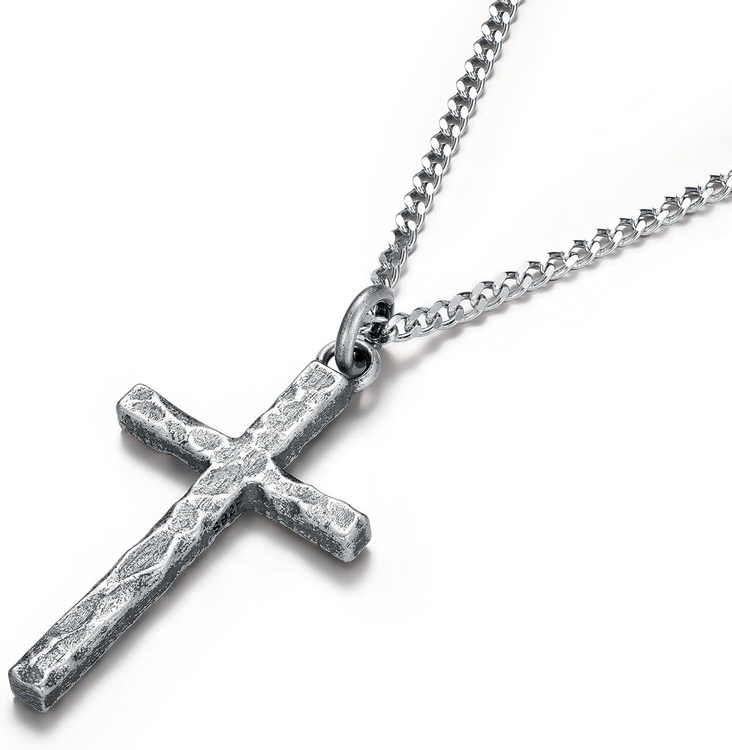 925 Sterling Silver Cross Necklace Men - Oxidized Hammered Cross Pendant with Stainless Steel Box Chain Vintage Unique Crucifix Necklaces Silver Jewelry for Mens Women 18-26 Inches