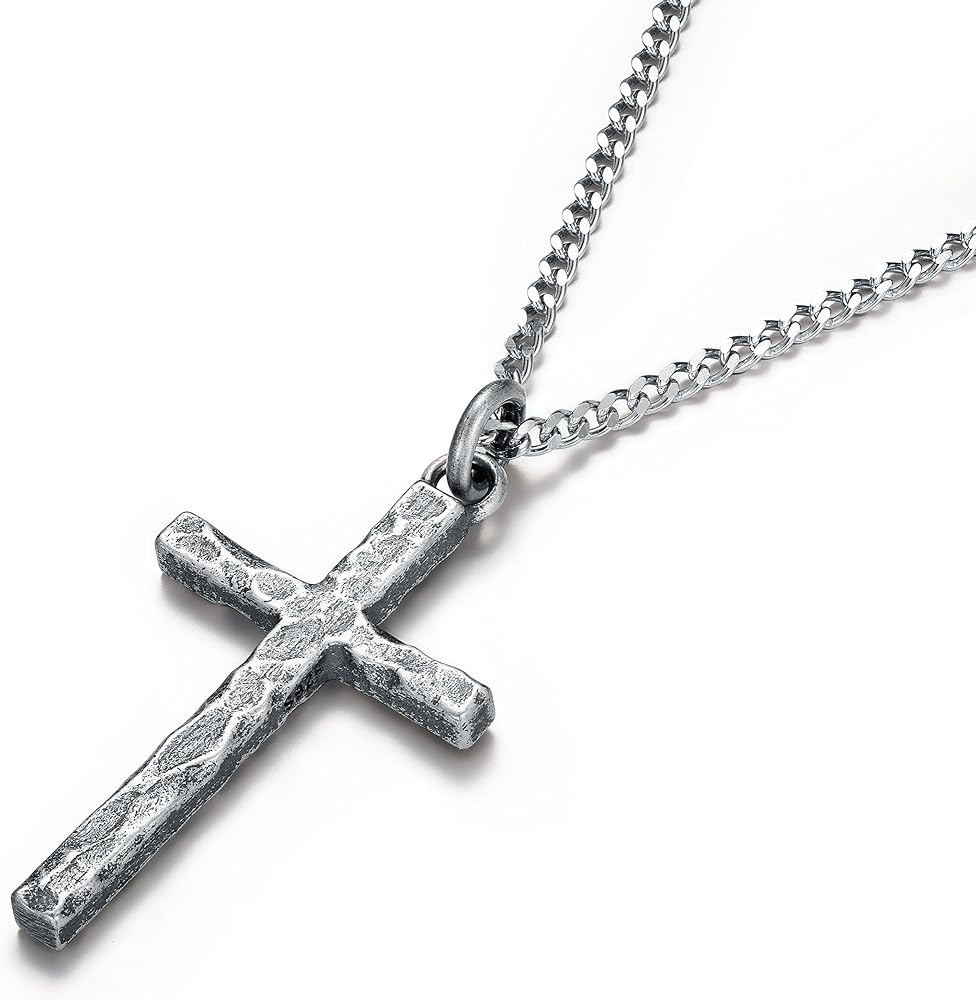 MUSECLOUD 925 Silver Cross Necklace for Men Women - Oxidized