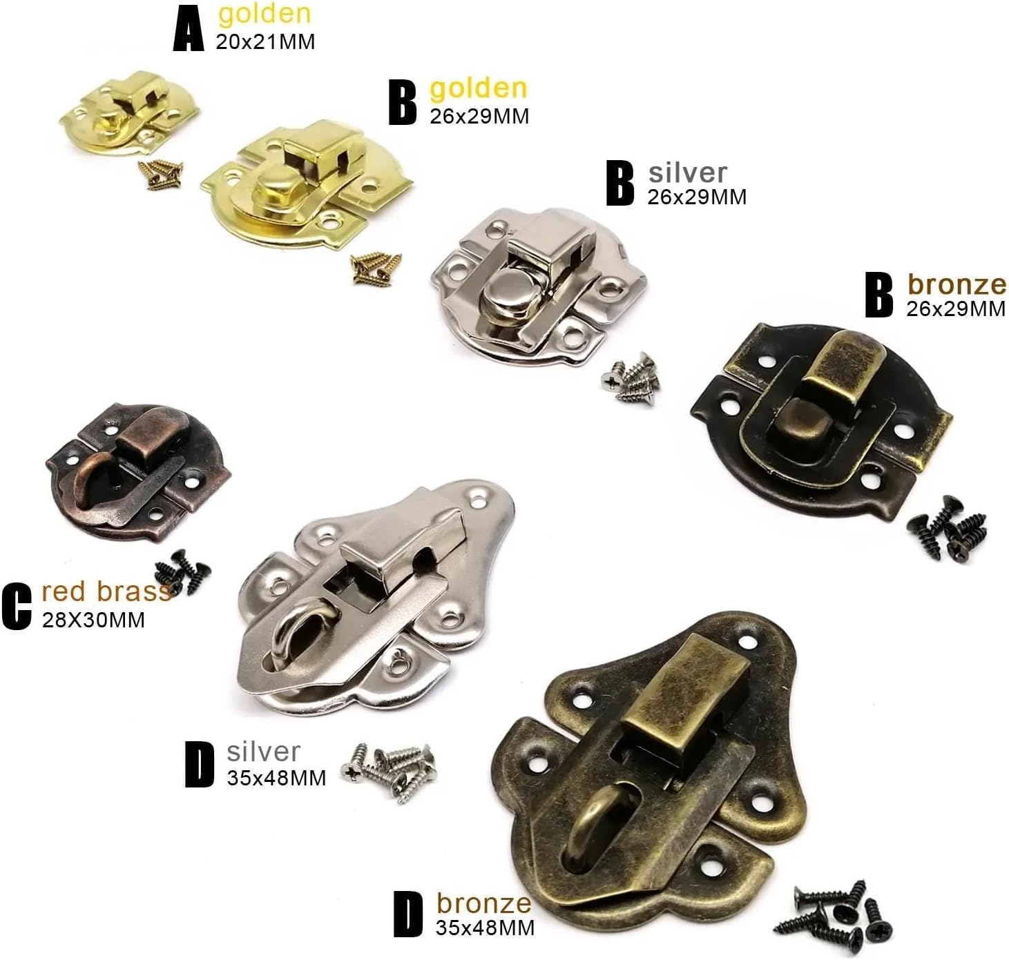Toggle Latch Clamp 20Pcs Mini Small Golden Silver Bronze Latch Hasp Hook Can Lock Lockable With Screws for Freezer Door(D silver 35x48mm)