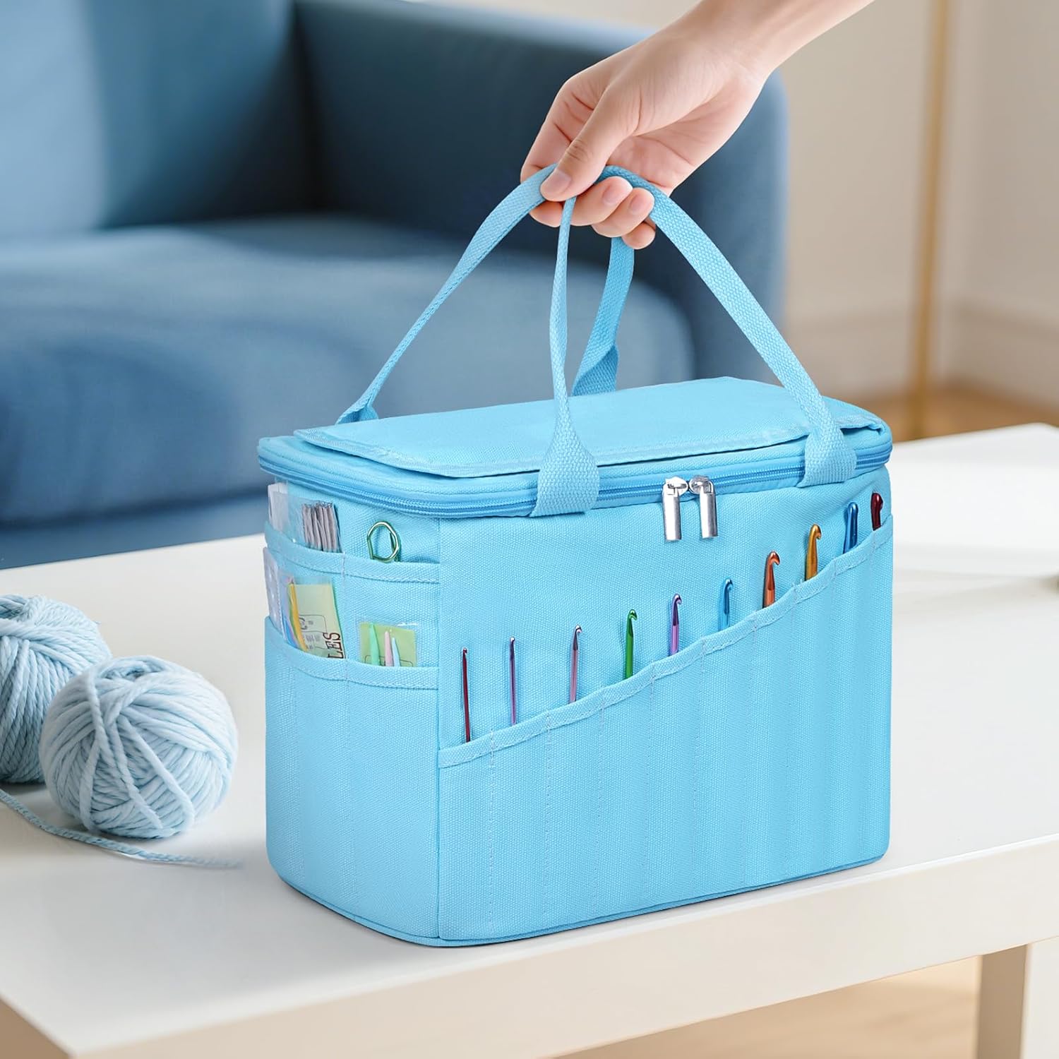 LOVEGRASS Large Yarn Storage Bag,Yarn Storage Organizer For Crocheting,Crochet Storage Bag With Handle For Yarn Balls, Knitting & Crochet Supplies, Ideal Knitting & Crochet Bag Gift
