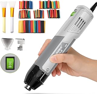 Mini Heat Gun for Crafts, Huepar Tools 446°F/752°F Dual Temp Hot Air Gun Tool for Shrink Wrapping, Embossing, Candle Making, DIY, Including 164PCS Heat Shrink Tubes, 2 Silicon Brushes and 2 Nozzles